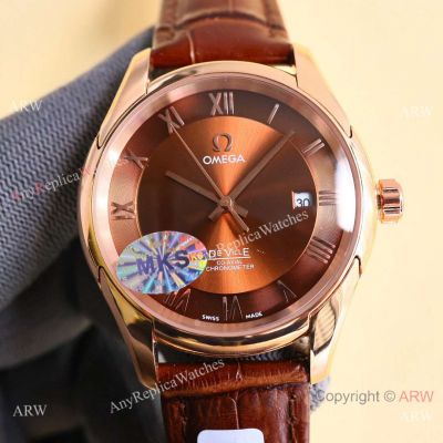 Swiss Quality Copy Omega De Ville Prestige Citizen Watches Rose Gold Leather Strap